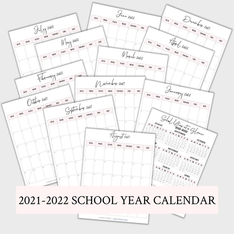 2021 2022 school year printable calendar school year at a etsy hong kong