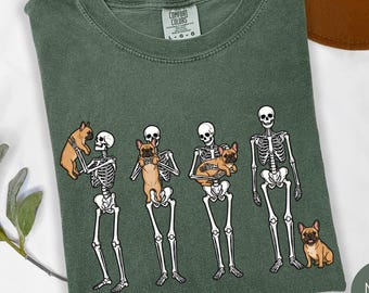 Halloween French Bulldog Shirt, Comfort Colors Spooky Season T-shirt, Funny Frenchie Shirt, Dog Lover Gift, Cute Skeleton bone Shirt