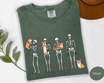 Halloween Corgi Shirt, Comfort Colors Spooky Season T-shirt, Gift for Corgi Mom, Dog Lover Gift, Cute Skeleton bone Shirt, Corgi Lovers Gift