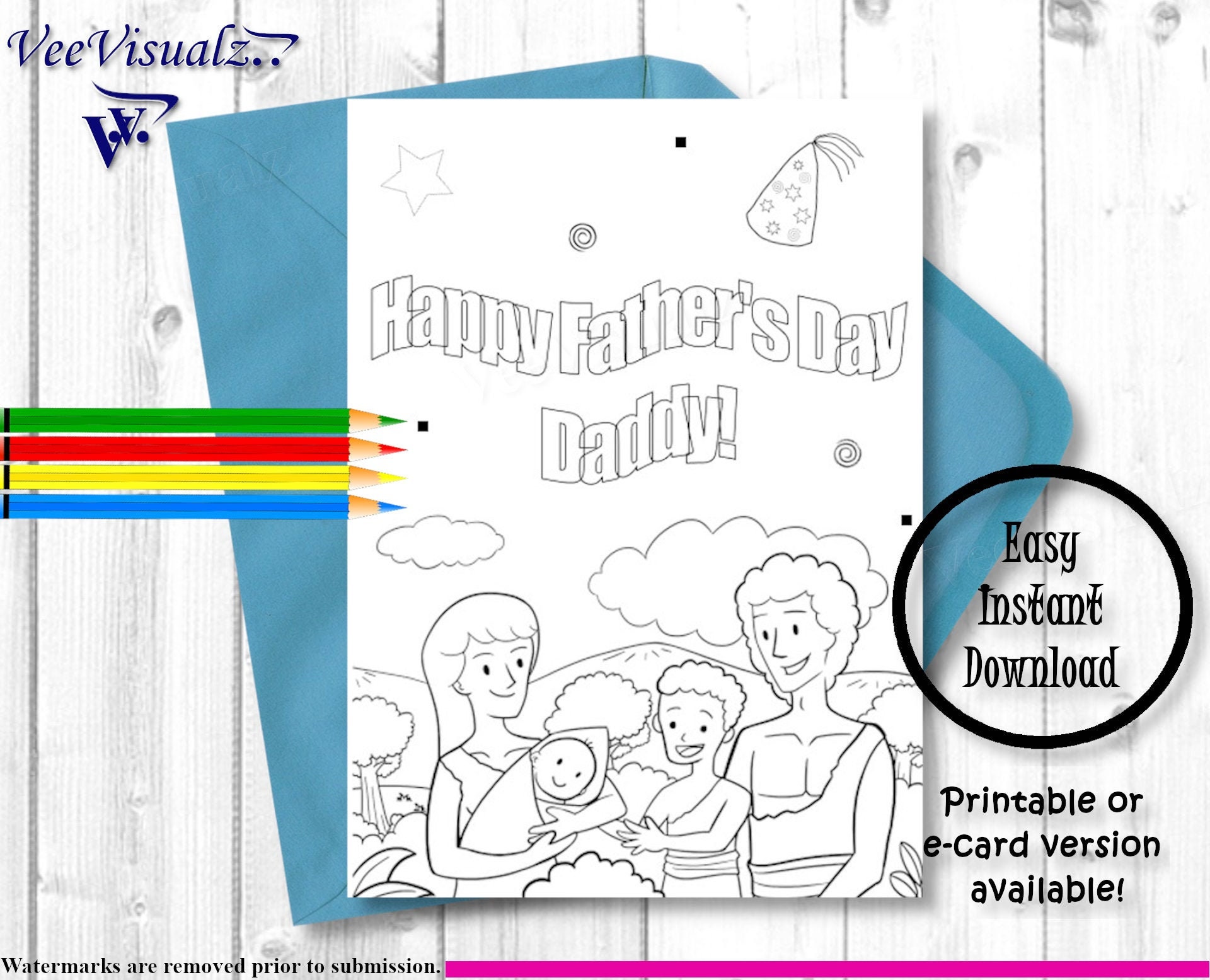 Father's Day Coloring Card, Printable Card, Custom Card, Digital ...