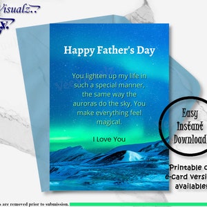 Tarjeta del Día del Padre de la esposa, Tarjeta imprimible, Tarjeta significativa, Tarjeta electrónica, Tarjeta hermosa, Aurora, Regalo del Día del Padre, Aurora Boreal, Tarjeta del Día del Padre