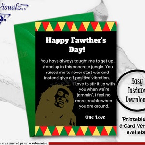 Carte de fête des pères, carte imprimable, carte Bob Marley, carte électronique, carte rastafari, carte de fête des pères Rasta, cadeau de fête des pères, carte de fête des pères, papa