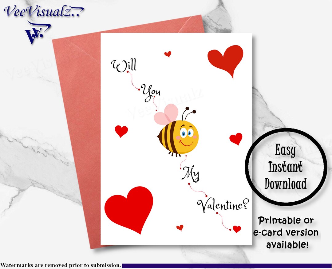Valentine's Day Card, Printable Card, Will You Be My Valentine Card ...