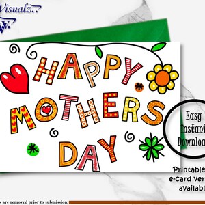 Mothers Day Card, Mothers Day Gift, Printable Card, Cute Card , Happy Mother&#39;s Day Card, Gift For Mom, E-Card, Card For Mom, Card For Wife