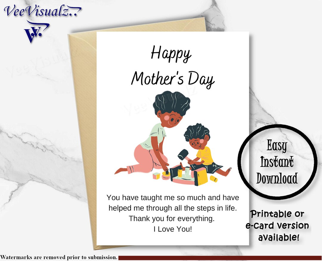 African American Mother's Day Card, Mother's Day Gift, Printable Card ...