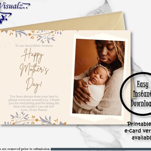 Tarjeta del Día de la Madre, Regalo del Día de la Madre, Tarjeta Personalizada, Foto Propia, Tarjeta Imprimible, Tarjeta Floral, Tarjeta del Día de las Madres Felices, Regalo para mamá, Tarjeta electrónica, Tarjeta para mamá