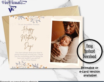 Mothers Day Card, Mothers Day Gift, Custom Card, Own Pic, Printable Card,Floral Card,Happy Mothers Day Card,Gift For Mom,E-Card,Card For Mom