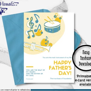 Tarjeta del Día del Padre/Tarjeta de esposa a marido/Tarjeta de música/Tarjeta significativa/Tarjeta electrónica/Día del Padre/Tarjeta imprimible/Tarjeta de felicitación/Tarjeta digital/MusicLover