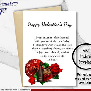 Valentine&#39;s Day Card, Printable Card, Meaningful Card, E-Card, Valentine&#39;s, Valentine&#39;s Day Gift, Valentine&#39;s Gift, Valentine Heart and Rose
