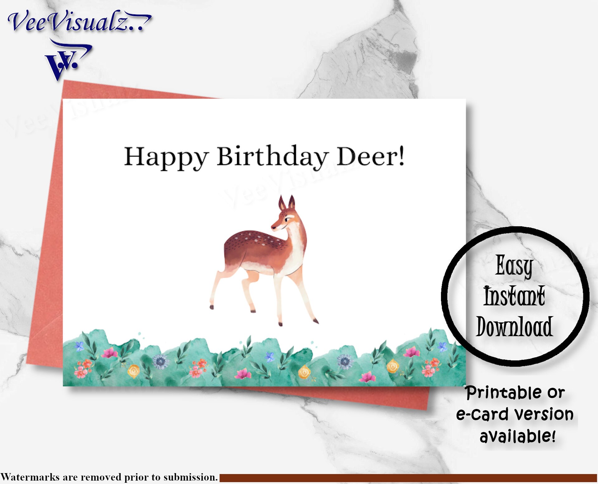 Birthday Card Printable Card Watercolor Card Deer Card - Etsy UK
