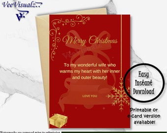 Christmas Card for Wife, Wife Christmas Card, Printable Card, Christmas Gifts, Merry Christmas Card, Gift for Wife,Wife Christmas Gift,Ecard