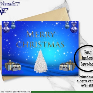 Karta świąteczna, Karta do druku, Niebieskie Boże Narodzenie, Okres świąteczny, Wesoła Karta świąteczna, Karta świąteczna, Karta X-mas, E-kartka, Wesołych Świąt