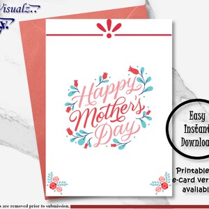 Mother&#39;s Day Card, Happy Mother&#39;s Day Card, Printable Card, Mother&#39;s Day Gift, Floral Card ,Gift For Mom, E-Card,Card For Mom, Card For Wife