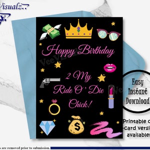 Biglietto di compleanno, Biglietto stampabile, Ride or Die Chick, Biglietto urbano, E-Card, Biglietto per lei, Biglietto di buon compleanno, Biglietto glamour, Boughetto, Biglietto di compleanno