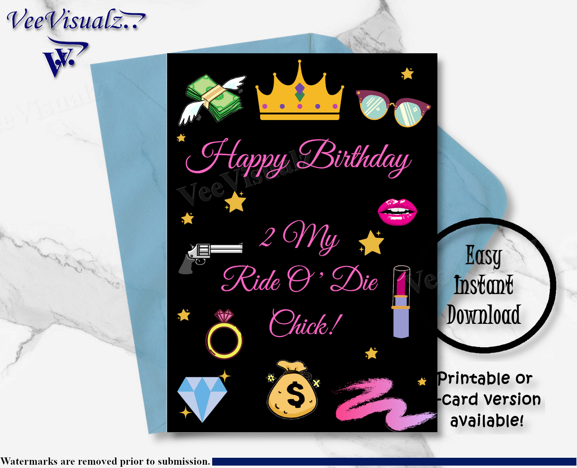 Birthday Card Printable Card Ride or Die Chick Urban Card Etsy