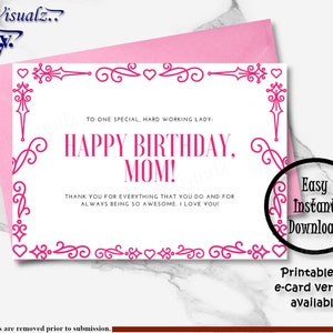 Carte d'anniversaire, carte imprimable, carte significative, carte de maman, carte électronique, carte d'anniversaire pour maman, carte de joyeux anniversaire, belle carte, joyeux anniversaire