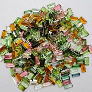 20 Pcs 2.5x5 MM Baguette Tourmaline Cut Stone, Natural Multi Color Tourmaline Gemstone, Faceted Tourmaline Loose Stone For Jewelry Making.