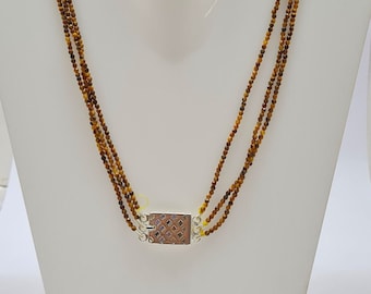 Tiger's Eye Gemstone Bead Necklace - Faceted Round, Handmade