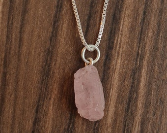 925 sterlingzilveren ketting ruwe morganiet, natuurlijke edelsteen