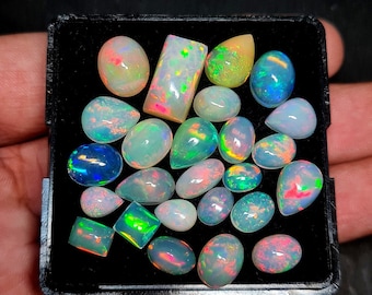 Mix Shape Opal Cabochons Lot, AAA Quality Multi Fire Opal Cabochon, Natural Ethiopian Opal Cabochon, Opal Gemstone Lot For Jewelry Making.