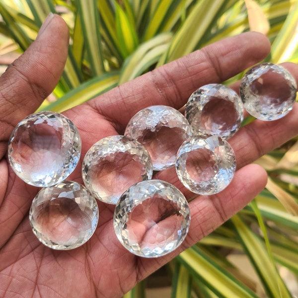 Big Size Round Shape Faceted Clear Quartz, Natural Clear Quartz Cut Stone, Clear Quartz Gemstone, Top Quality Clear Quartz Loose Stone Lot.