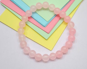 Handmade Rose Quartz Healing Bead Bracelet - Natural Pink Stone, Adjustable, Gift For Women & Men, 7 Inch Length