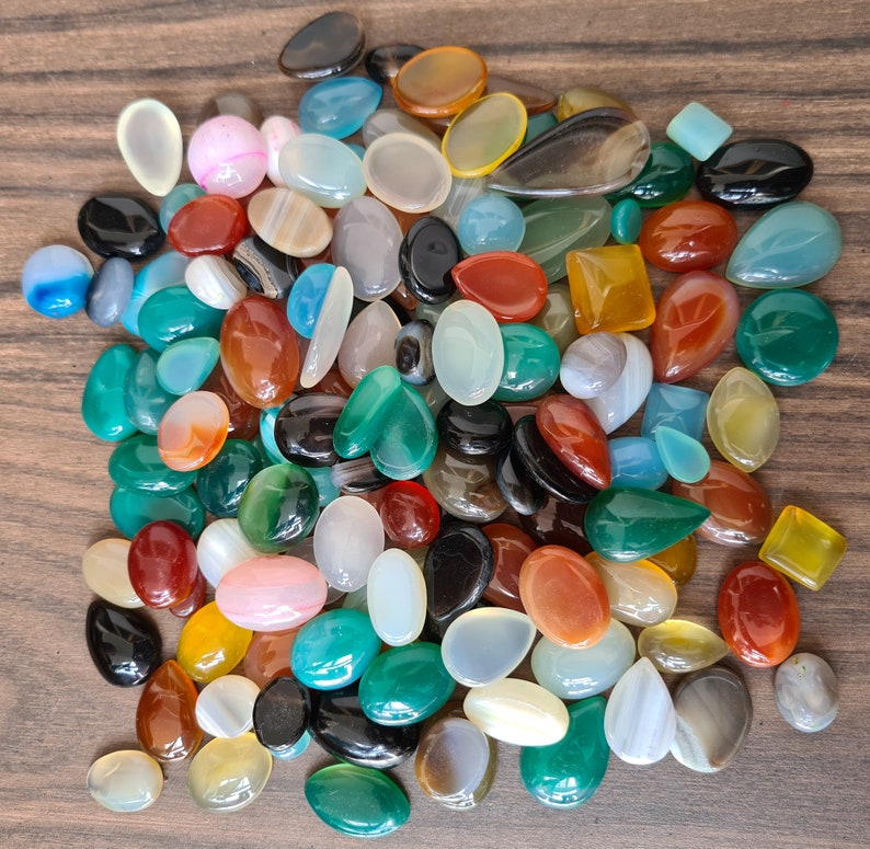 Small Size Mix Shape Agate Cabochon, Natural Agate Gemstone Cabochon Lot, Multi Color Agate Cabochon, Agate Loose Stone For Jewelry Making. image 4