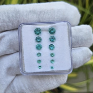 Zambian Emerald Gemstone Set, Natural Emerald Cut Stone, Round Cut Zambain Emerald Loose Stone For Custom Jewelry, Emerald Faceted Stone.