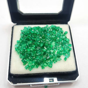 25 Pcs Emerald Cut Stone, Square Shape 1.5 To 3.5 MM Size Natural Zambian Emerald Faceted Gemstone, Emerald Loose Stone For Jewelry Making.