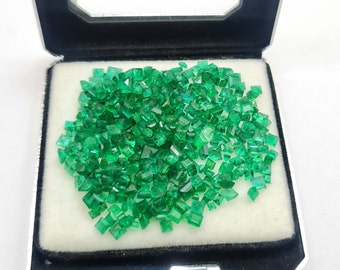 25 Pcs Emerald Cut Stone, Square Shape 1.5 To 3.5 MM Size Natural Zambian Emerald Faceted Gemstone, Emerald Loose Stone For Jewelry Making.
