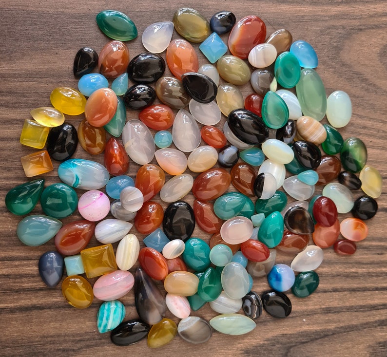 Small Size Mix Shape Agate Cabochon, Natural Agate Gemstone Cabochon Lot, Multi Color Agate Cabochon, Agate Loose Stone For Jewelry Making. zdjęcie 2