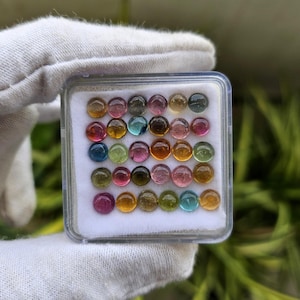 Cabochon de tourmaline multicolore : Pierres précieuses rondes en vrac, fabrication de bijoux (tailles calibrées de 3 à 6 mm)