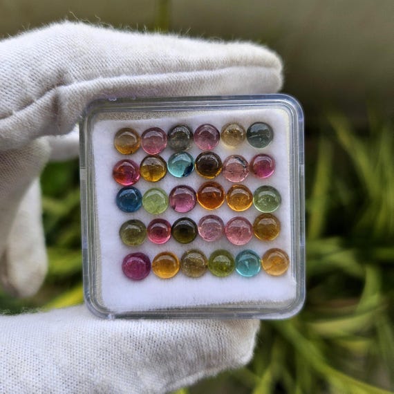 Multi Color Tourmaline Cabochon: Round Loose Gemstone, Jewelry Making (3-6mm Calibrated Sizes)