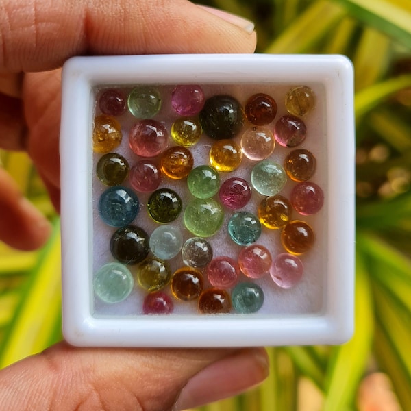 Cabujón de turmalina redondo de 100 piezas, cabujón de turmalina multicolor natural, lote de piedra suelta de turmalina redonda de 4 a 7 MM para la fabricación de joyas.