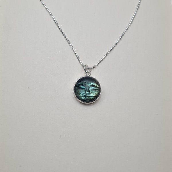 Labradorite Face Necklace 925 Sterling Silver, Labradorite Face Carved, Natural Labradorite, Gift For Mother, Gift For Her.