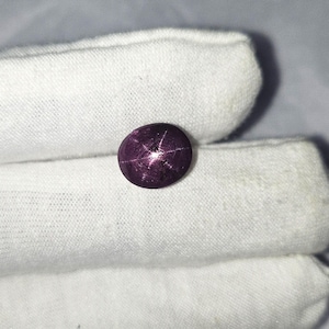 May include: A deep purple star ruby gemstone with a six-pointed star in the center.