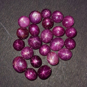 50 Cts 13 To 15 Pcs Ruby Star Cabochon, Natural Star Ruby Gemstone, 6 Ray Star Ruby Cabochon, Ruby Star Loose Stone For Jewelry Making. image 1