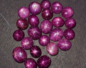 50 Cts 13 To 15 Pcs Ruby Star Cabochon, Natural Star Ruby Gemstone, 6 Ray Star Ruby Cabochon, Ruby Star Loose Stone For Jewelry Making.