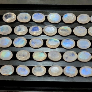 10 Pieces 7X9 MM Moonstone Cut Stone ,Rainbow Moonstone Faceted Gemstone, Natural Rainbow Moonstone Oval Loose Stone For Jewelry Marking .