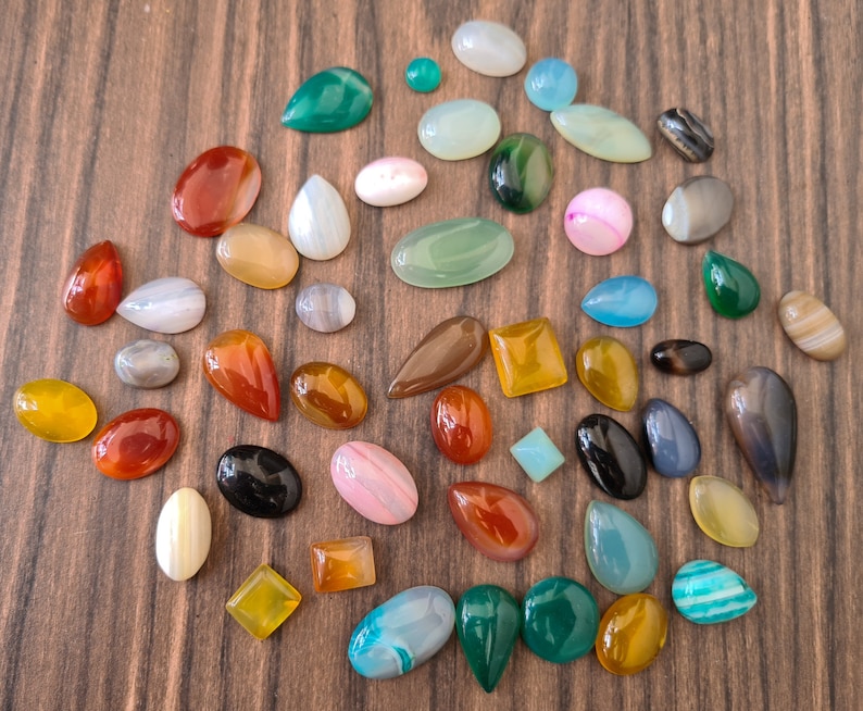 Small Size Mix Shape Agate Cabochon, Natural Agate Gemstone Cabochon Lot, Multi Color Agate Cabochon, Agate Loose Stone For Jewelry Making. image 6