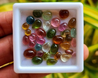 500 Pcs Mix Shape Tourmaline Cabochon, Natural Tourmaline Gemstone Cabochon, Multi Color Tourmaline Loose Stone Lot For Jewelry Making.