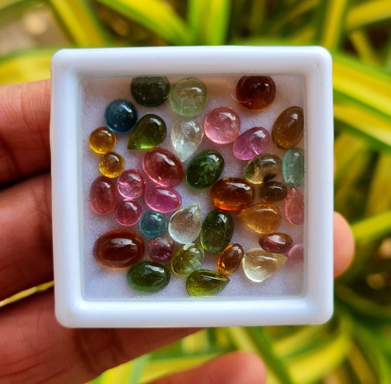 500 Pcs Mix Shape Tourmaline Cabochon, Natural Tourmaline Gemstone Cabochon, Multi Color Tourmaline Loose Stone Lot For Jewelry Making. image 1