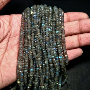 4 MM Labradorite Faceted Beads, Labradorite Rondelle Beads, 12.5" AAA Quality Flashy Labradorite Beads, Natural Labradorite Gemstone Beads.