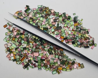 250 pièces de tourmaline taille baguette, pierre de tourmaline taillée, pierre naturelle de tourmaline à facettes multicolore en vrac pour la fabrication de bijoux.