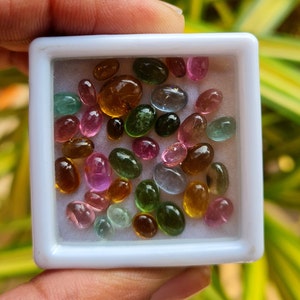 Cabochon di tormalina ovale da 500 pezzi, cabine di pietre preziose di tormalina, pietra sciolta cabochon di tormalina multicolore naturale per la creazione di gioielli. immagine 2