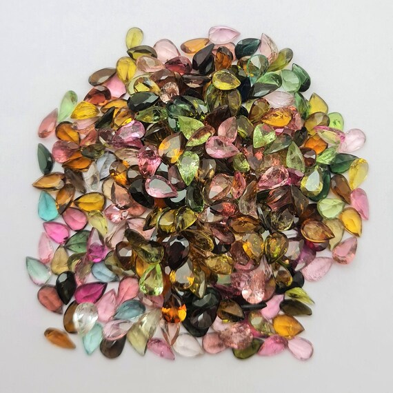 28 Pcs 6*4 MM Pear Tourmaline Cut Stone, Natural Multi Color Tourmaline Faceted Stone, 10 Cts Top Quality Calibrated Tourmaline Loose Stone.