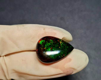 Ethiopian Black Opal Cabochon, Pear Shape Gemstone (20.2X10.8 MM)