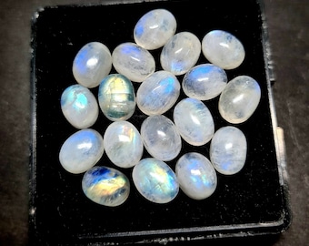 7x9 MM 23 Pcs Moonstone Cabochons, Rainbow Moonstone Cabochon, Wholesale Moonstone Gemstone Cabochon, 50 Carats Blue Moonstone Loose Stone.