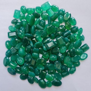 Mix Shape Green Onyx Cut Stone, Natural Green Onyx Gemstone, Top Quality Faceted Green Onyx, Green Onyx Loose Stone Lot For Jewelry Making.