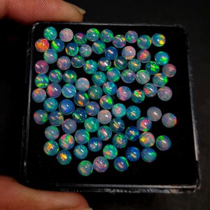 4 MM Round Opal Gemstone Cabochon, AAA Quality Multi Fire Opal Cabochon, Natural Ethiopian Opal Welo Fire Cabochon, Opal Loose Stone Lot.